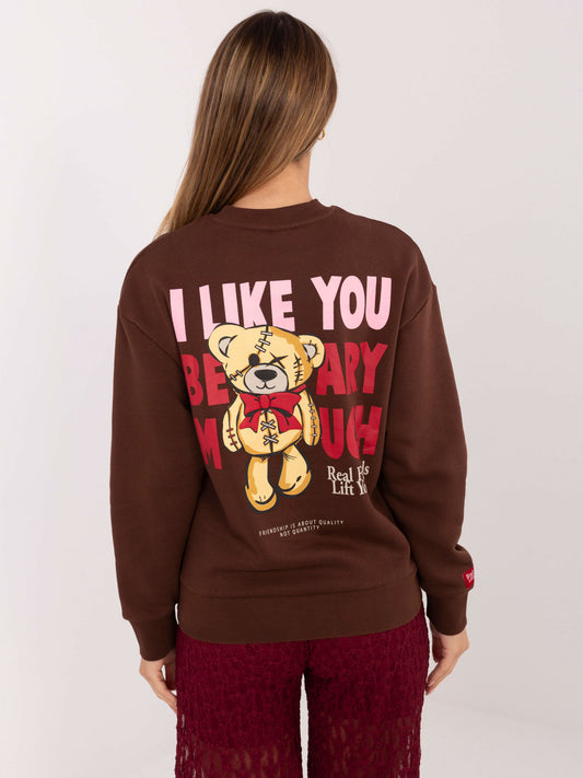 SUBLEVEL Czekoladowa bluza z nadrukiem teddy bear
