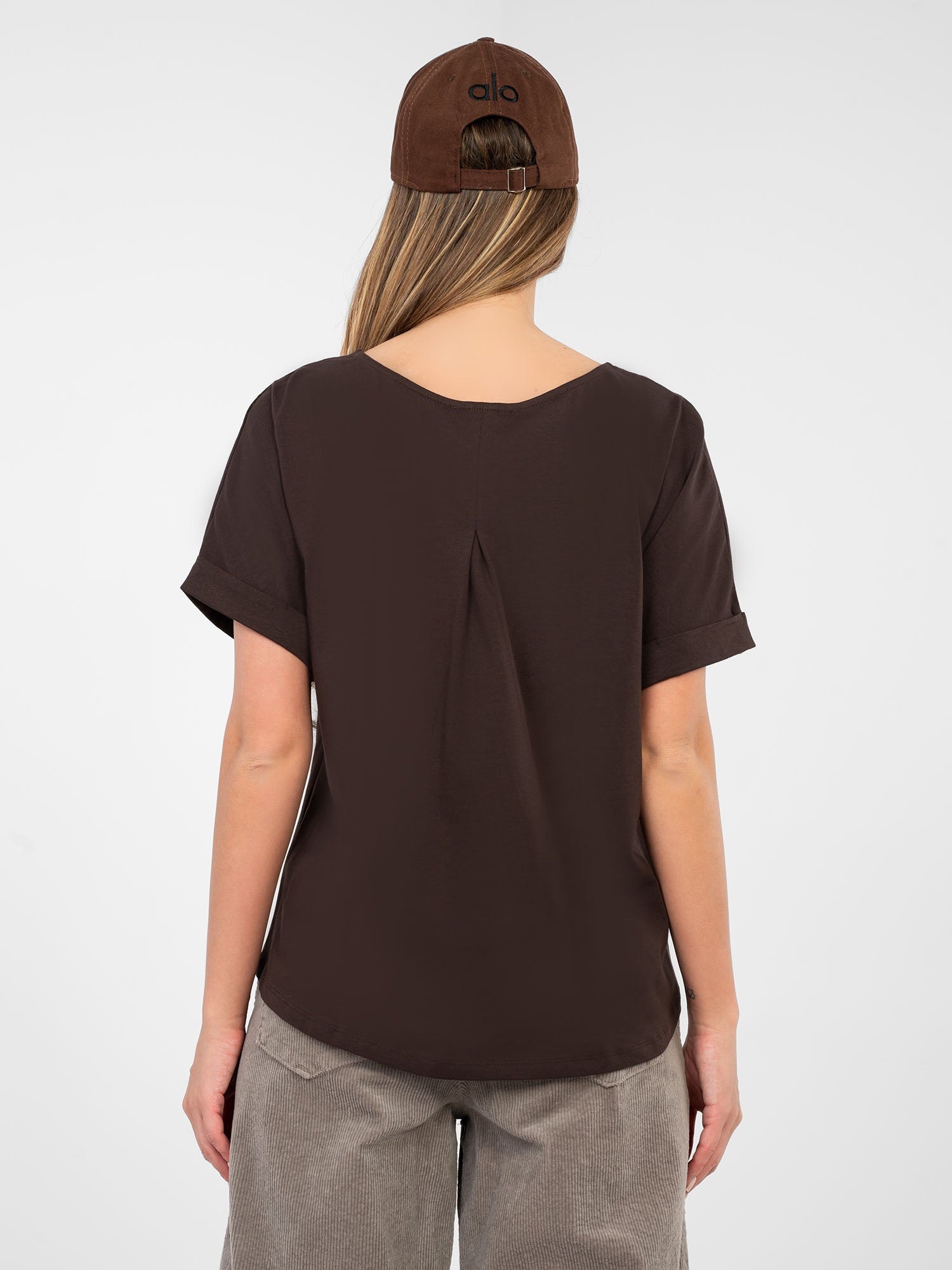 RUE PARIS Czekoladowa bluzka basic o kroju oversize