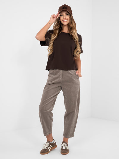 RUE PARIS Czekoladowa bluzka basic o kroju oversize