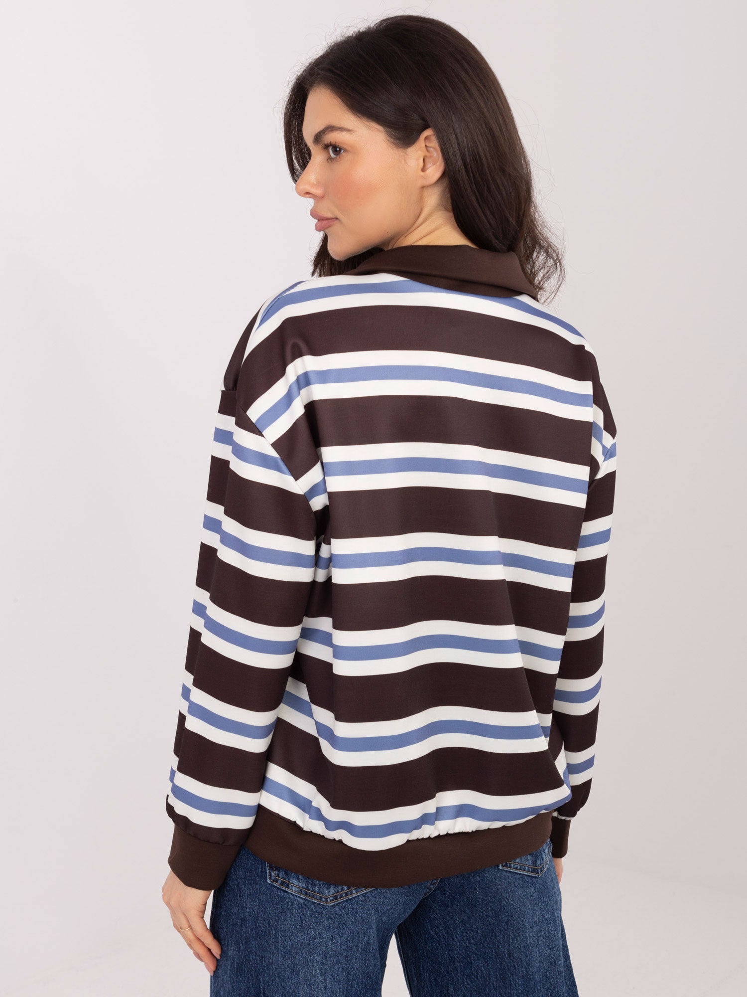 Czekoladowa damska bluza oversize w paski