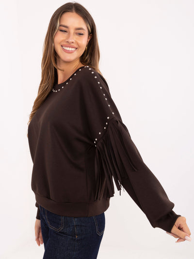 RUE PARIS Czekoladowa bluza oversize z ćwiekami