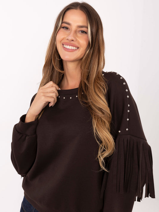 RUE PARIS Czekoladowa bluza oversize z ćwiekami