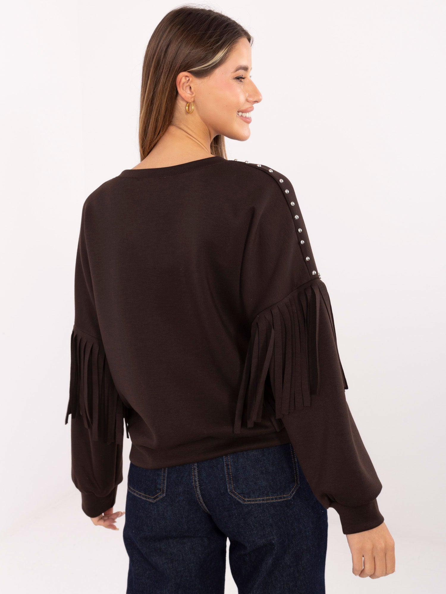 RUE PARIS Czekoladowa bluza oversize z ćwiekami