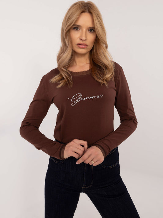 Czekoladowa dopasowana bluzka longsleeve
