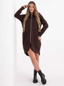 RUE PARIS Czekoladowa ocieplana bluza basic z suwakiem