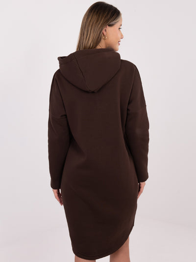 RUE PARIS Czekoladowa ocieplana bluza basic z suwakiem