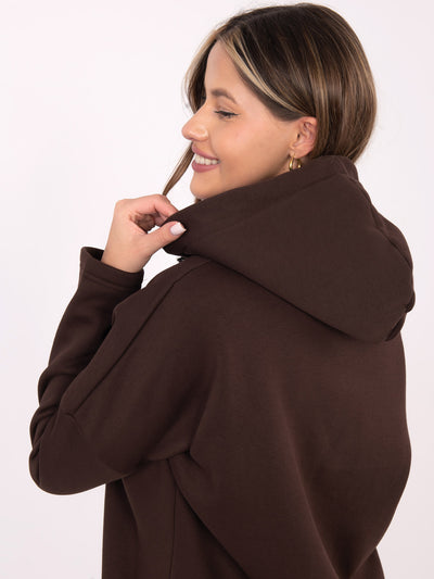 RUE PARIS Czekoladowa ocieplana bluza basic z suwakiem