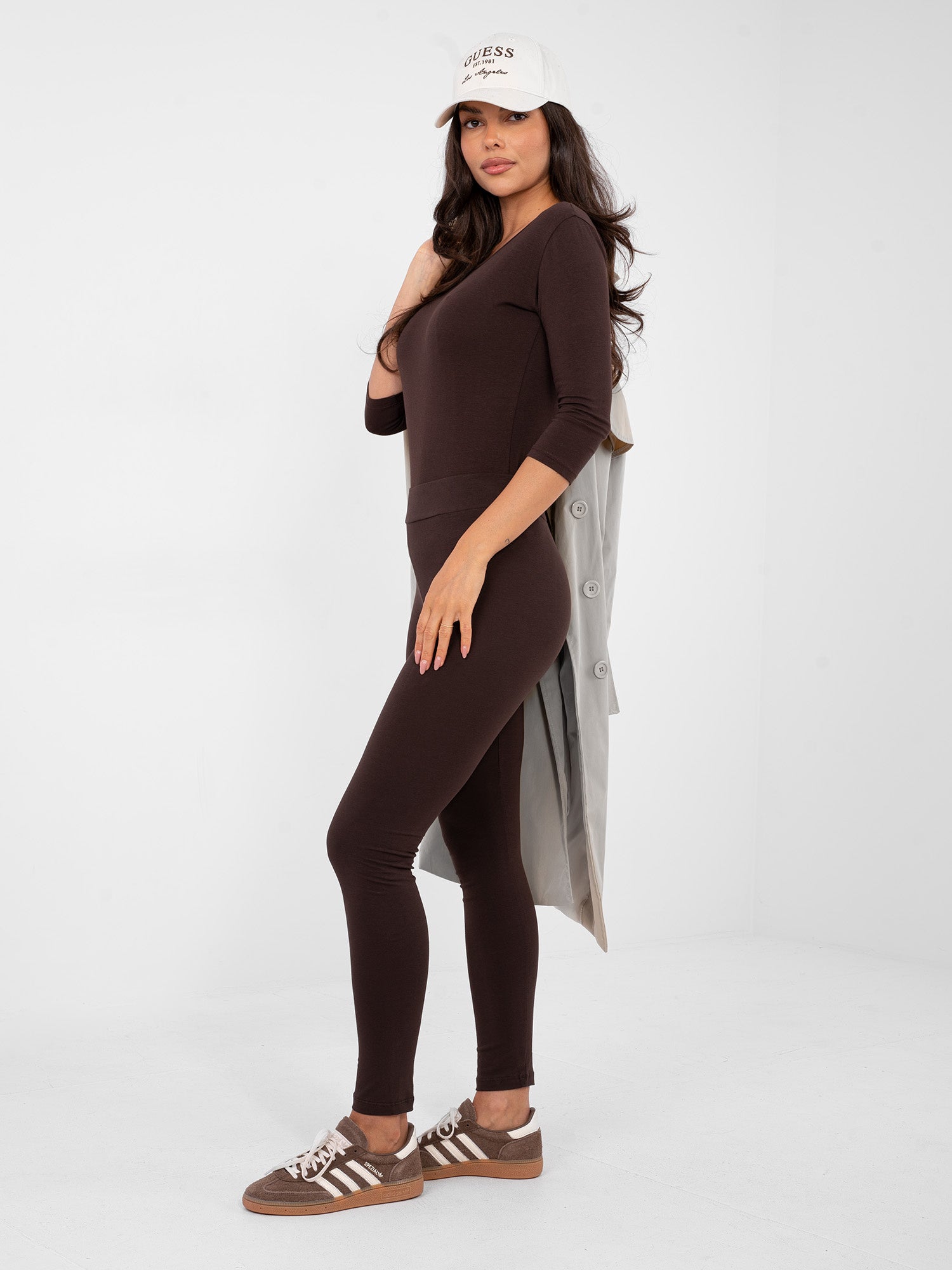 BASIC FEEL GOOD Czekoladowe damskie legginsy z bawełny