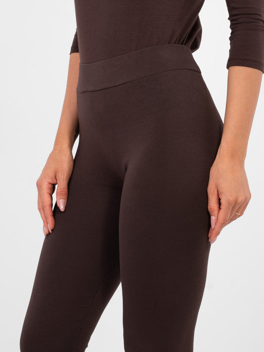 BASIC FEEL GOOD Czekoladowe damskie legginsy z bawełny