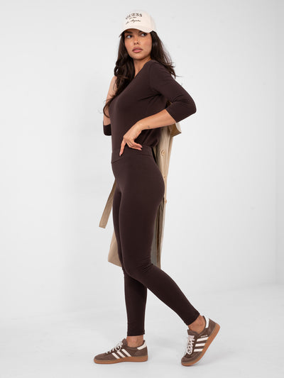 BASIC FEEL GOOD Czekoladowe damskie legginsy z bawełny