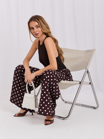 RUE PARIS Czekoladowe damskie body basic bez rękawów