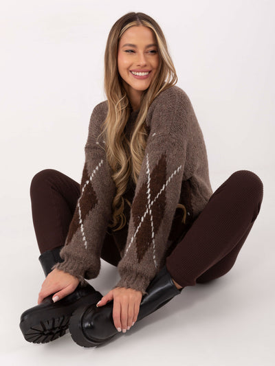 STITCH & SOUL Czekoladowe dzianinowe legginsy w prążek