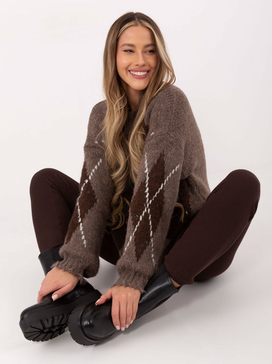 STITCH & SOUL Czekoladowe dzianinowe legginsy w prążek