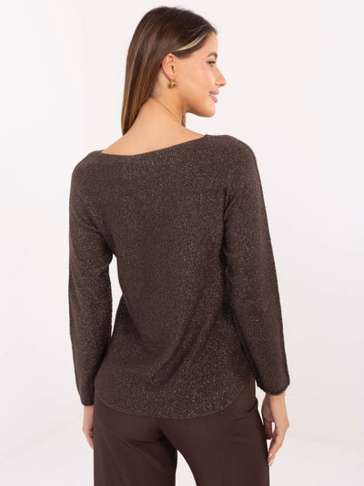 RUE PARIS Czekoladowy sweter z błyszczącą nitką