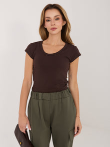 RUE PARIS Czekoladowy bawełniany t-shirt basic