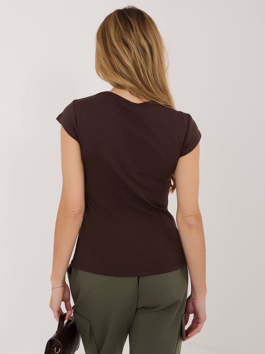 RUE PARIS Czekoladowy bawełniany t-shirt basic