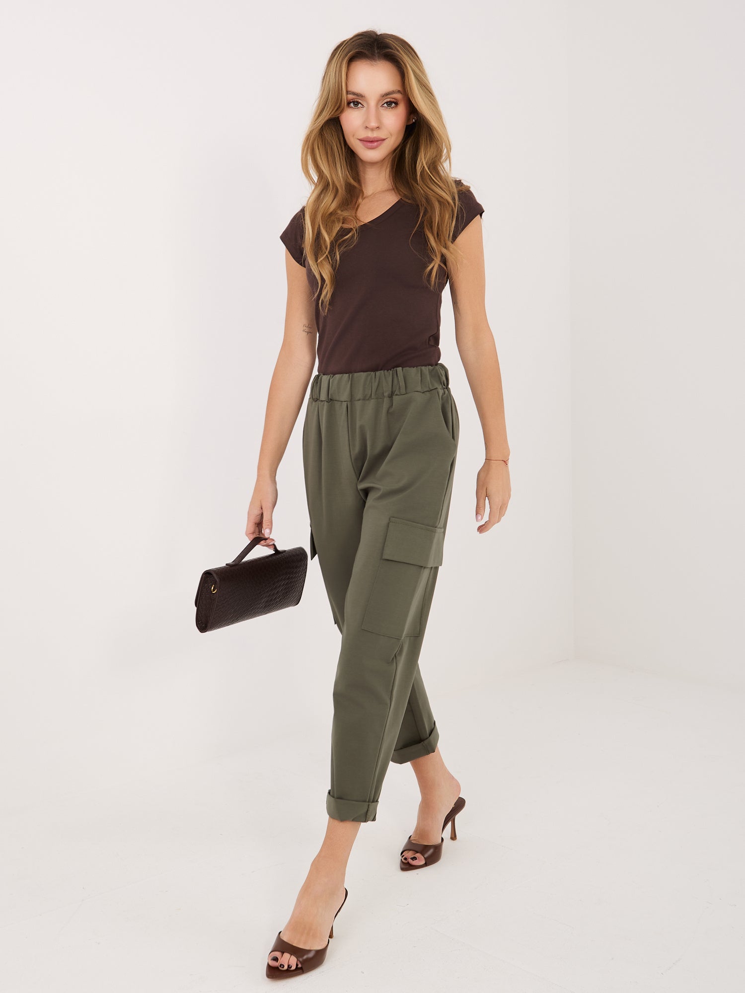 RUE PARIS Czekoladowy bawełniany t-shirt basic
