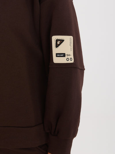 RUE PARIS Czekoladowy dresowy komplet z bluzą oversize