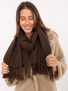 Czekoladowy długi szal z frędzlami