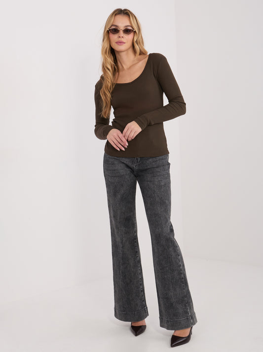 Czekoladowy longsleeve basic z bawełny