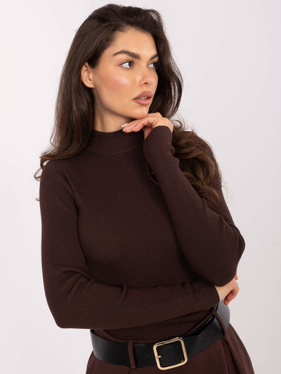 STITCH & SOUL Czekoladowy dopasowany sweter z golfem