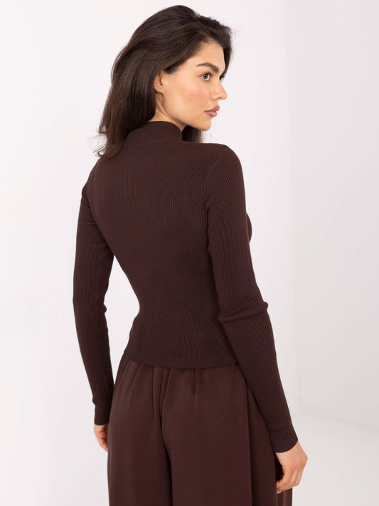 STITCH & SOUL Czekoladowy dopasowany sweter z golfem
