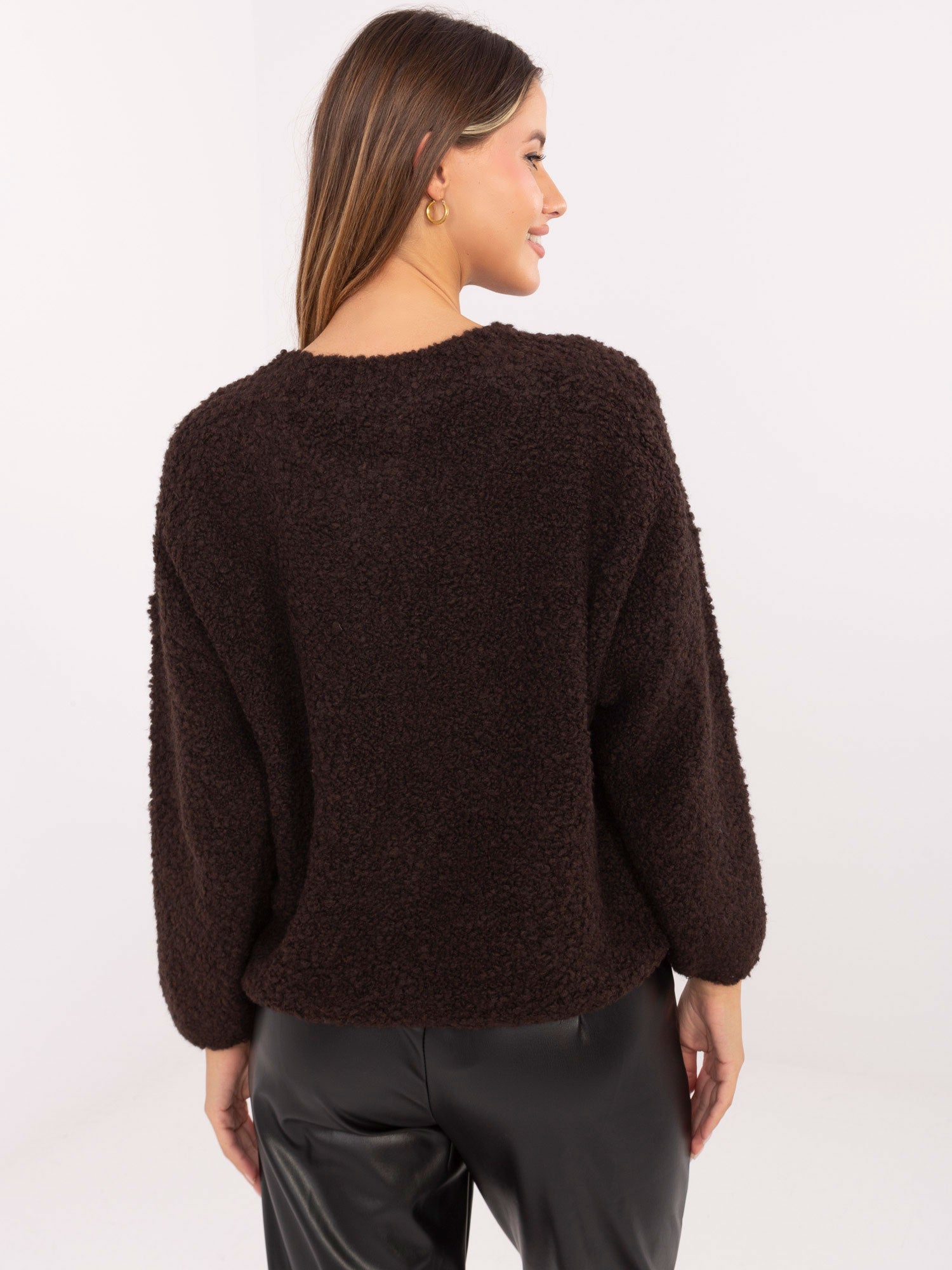 RUE PARIS Czekoladowy sweter boucle z suwakiem