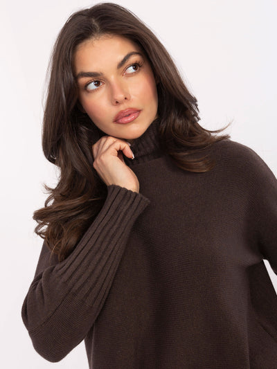 RUE PARIS Czekoladowy sweter golf ze ściągaczami