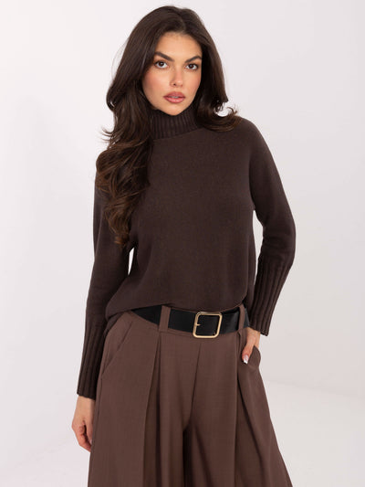 RUE PARIS Czekoladowy sweter golf ze ściągaczami