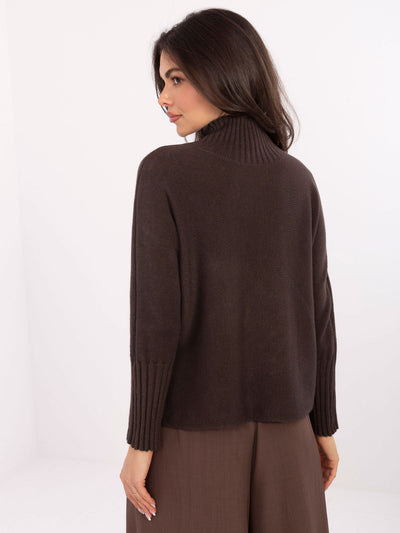 RUE PARIS Czekoladowy sweter golf ze ściągaczami