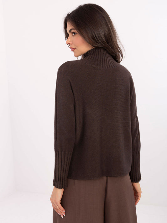 RUE PARIS Czekoladowy sweter golf ze ściągaczami