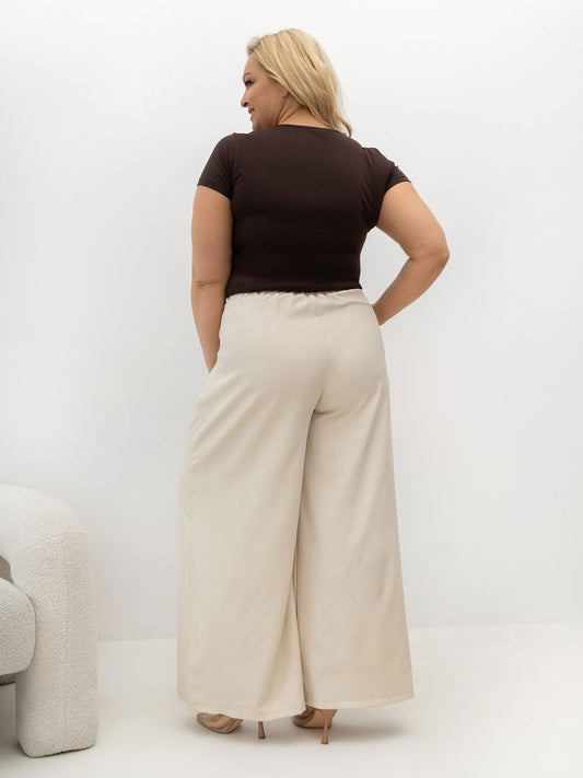 RUE PARIS Czekoladowy t-shirt plus size z bawełny