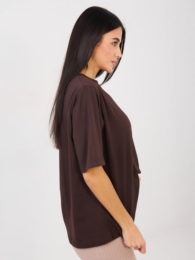RUE PARIS Czekoladowy t-shirt basic z bawełny