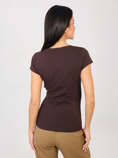 RUE PARIS Czekoladowy t-shirt z bawełny