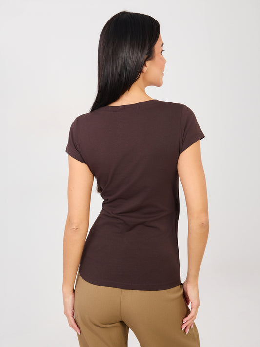 RUE PARIS Czekoladowy t-shirt z bawełny