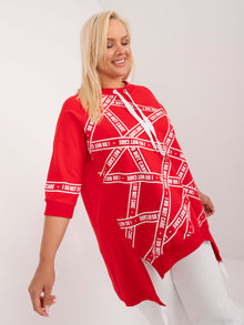 Czerwona bawełniana bluzka plus size z dłuższym tyłem