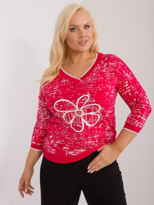 Czerwona casualowa bluzka plus size z nadrukiem