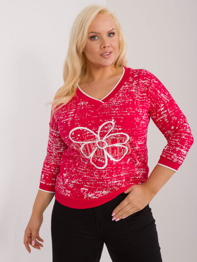 Czerwona casualowa bluzka plus size z nadrukiem