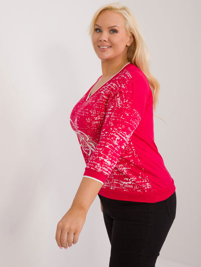 Czerwona casualowa bluzka plus size z nadrukiem