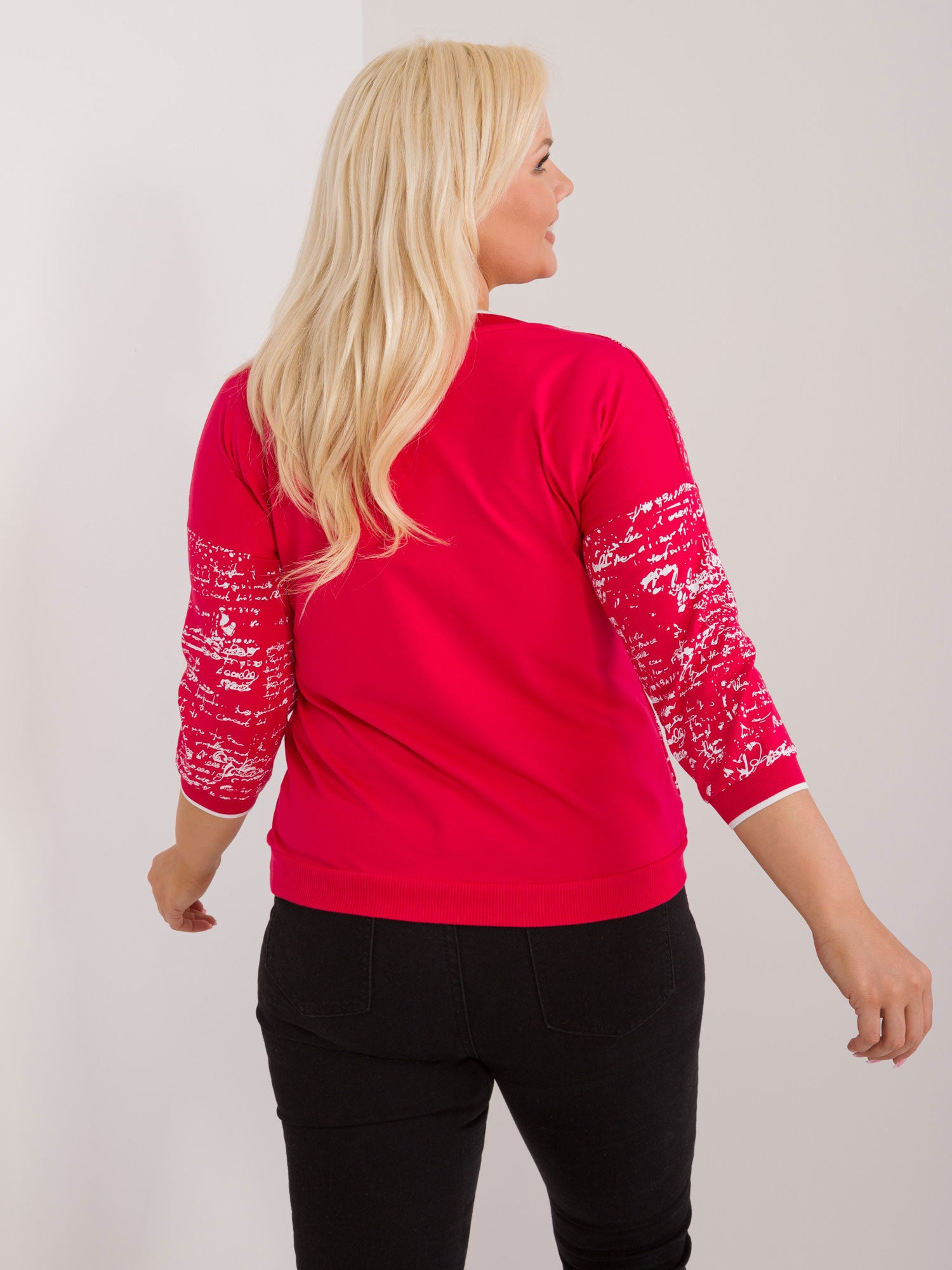 Czerwona casualowa bluzka plus size z nadrukiem