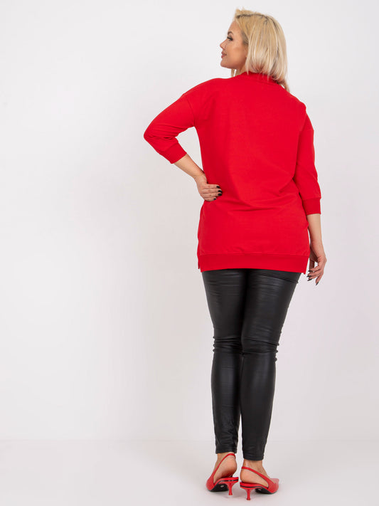 Czerwona dresowa tunika plus size z aplikacją