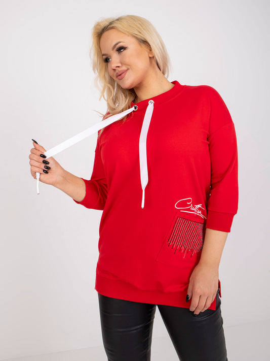 Czerwona dresowa tunika plus size z aplikacją