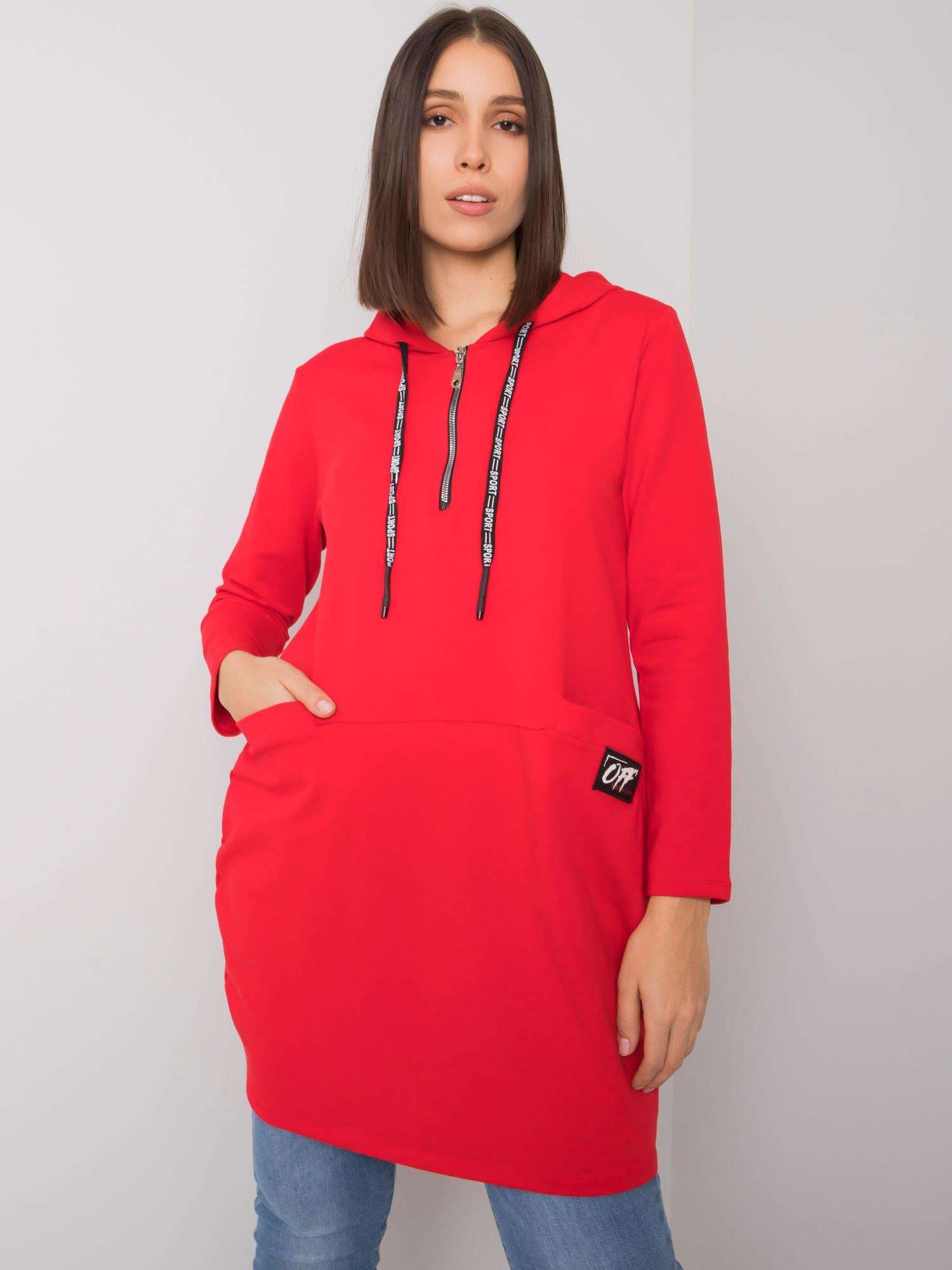 Czerwona damska tunika plus size z kieszeniami
