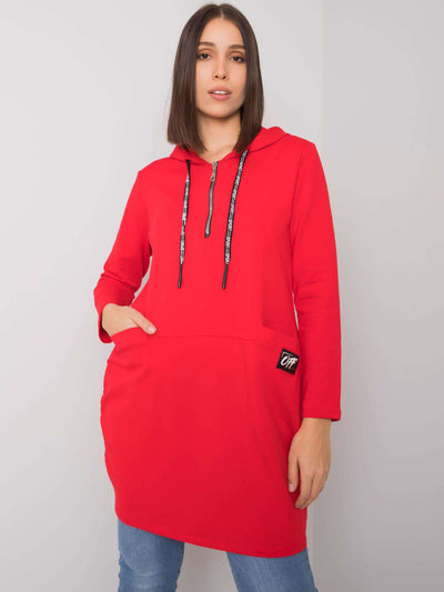 Czerwona damska tunika plus size z kieszeniami