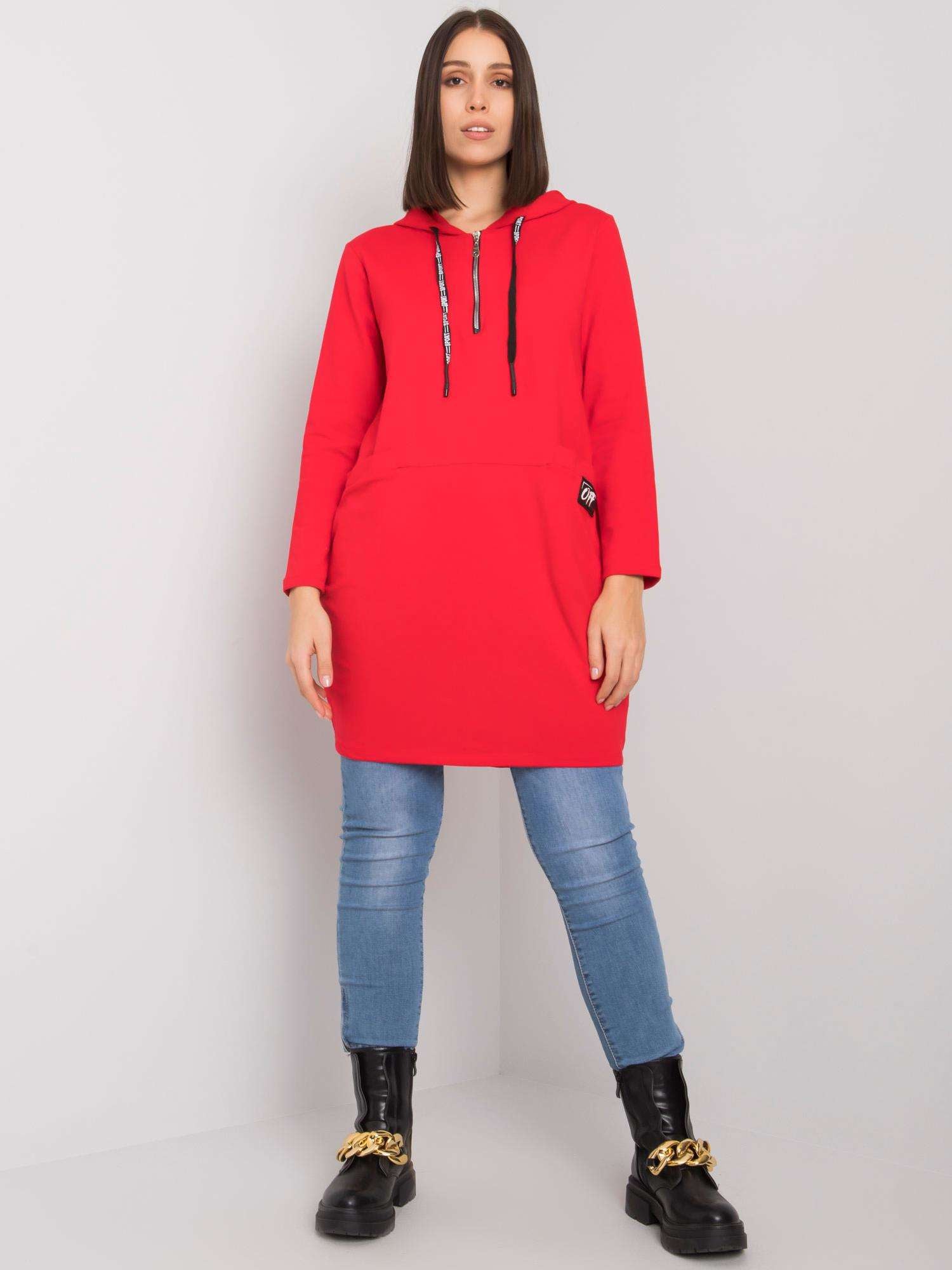 Czerwona damska tunika plus size z kieszeniami