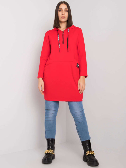 Czerwona damska tunika plus size z kieszeniami