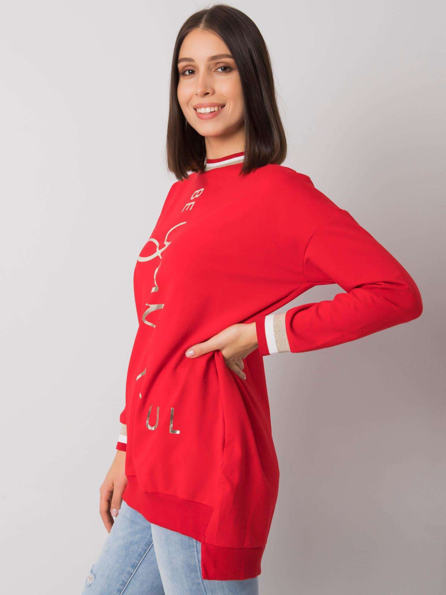 Czerwona tunika plus size z printem