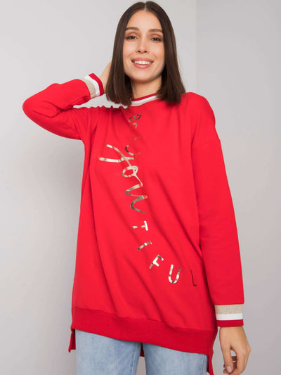 Czerwona tunika plus size z printem
