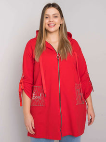 Czerwona bluza plus size z kapturem i aplikacjami