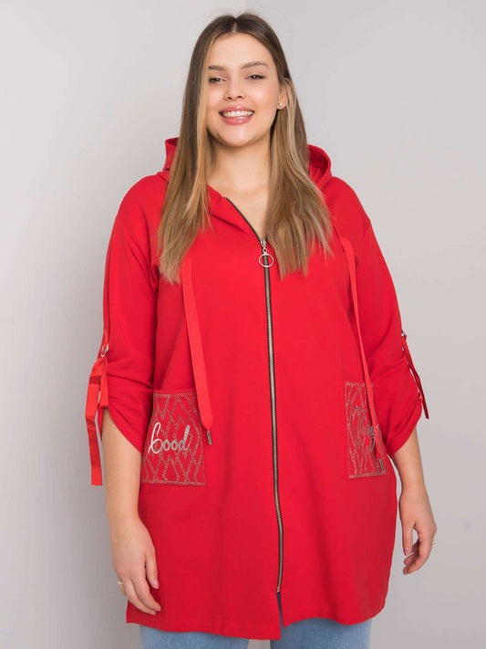 Czerwona bluza plus size z kapturem i aplikacjami